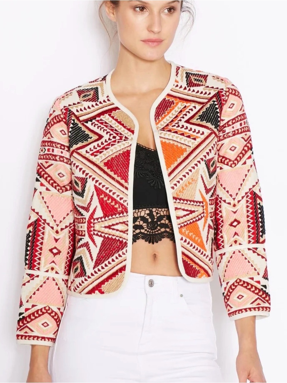 Top Shop Geometric Open-Front Jacket in Multi-Color 4